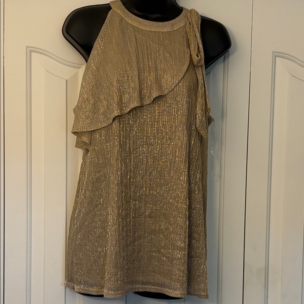 Nine West Shimmering Gold Halter Top Women Size Large